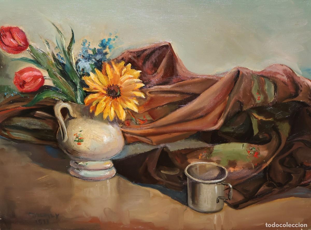 Arte: AUTORIA DESCONOCIDA DE MEDIADOS DEL SIGLO XX. OLEO SOBRE TELA. BODEGON CON TULIPANES