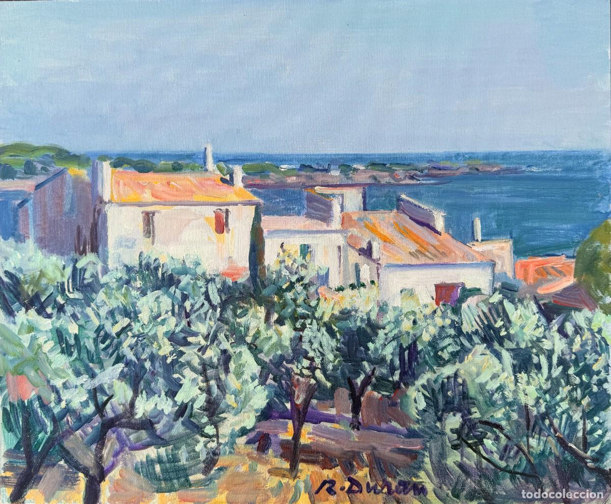 Arte: Rafael Dur&aacute;n Benet (1931-2015) - Paisaje mediterr&aacute;neo con olivos y mar - &Oacute;leo, 46 x 38 cm