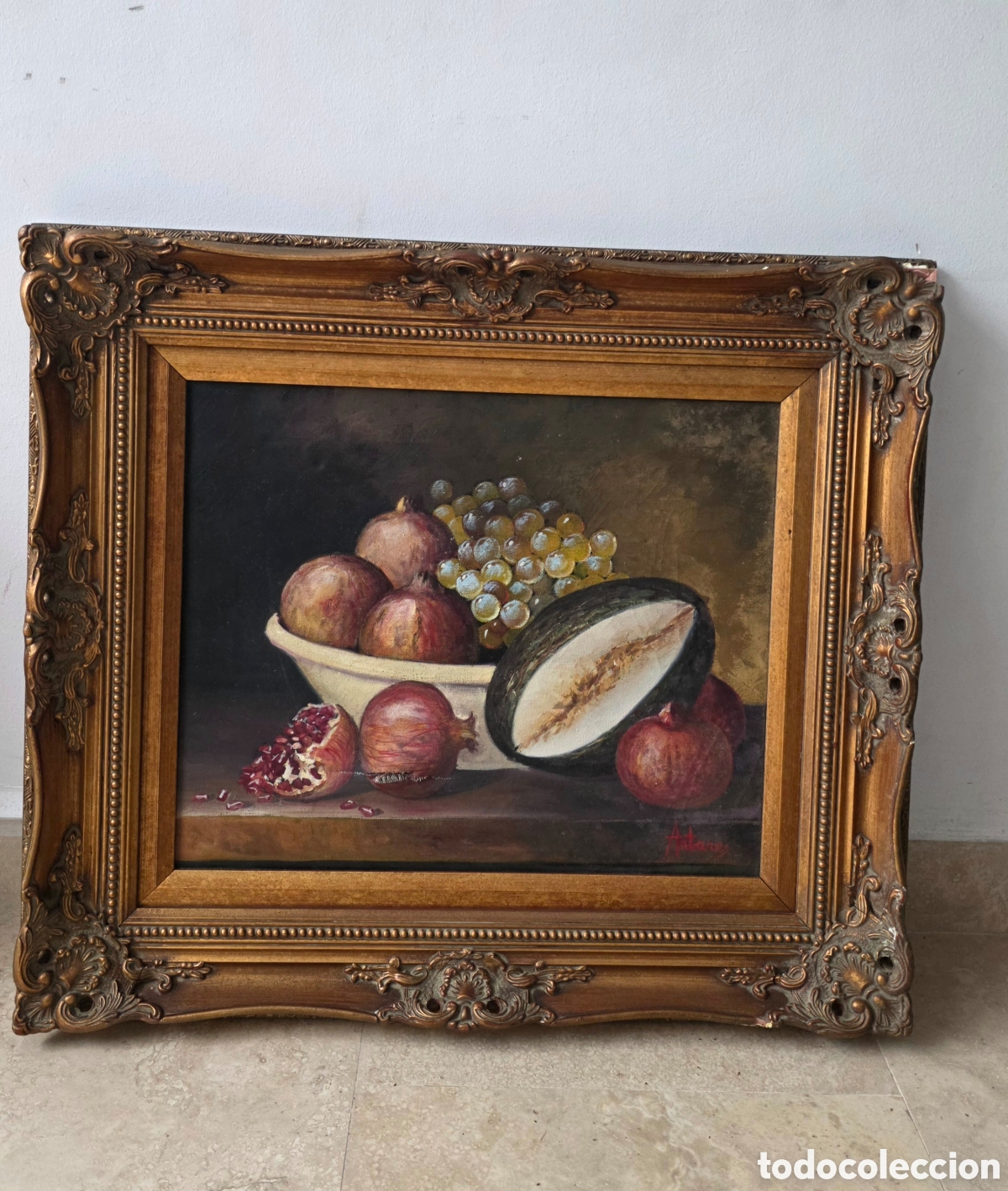 Arte: &Oacute;leo Bodeg&oacute;n Frutas (68x60 cm con Marco Cl&aacute;sico) - Firmado Antares