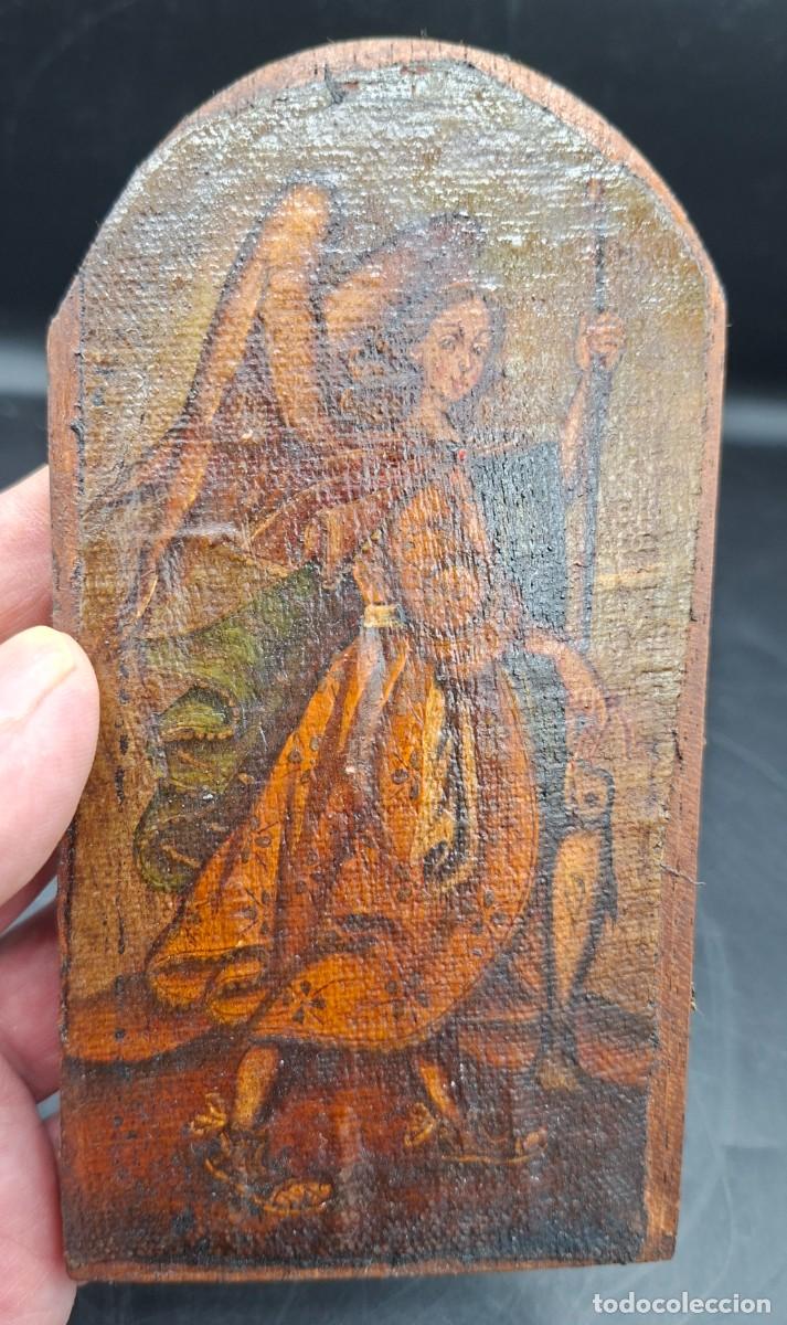 Arte: Pintura al oleo del arcangel San Rafael al estilo de la escuela Cuzque&ntilde;a