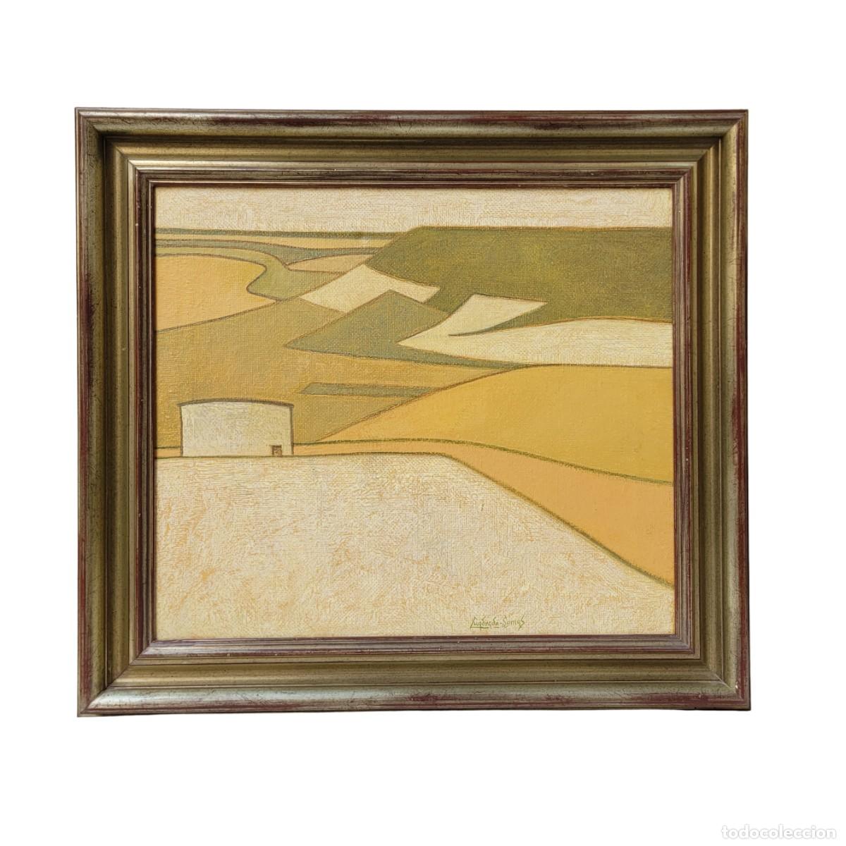 Arte: &Oacute;leo sobre lienzo &ldquo;Paisaje palomar gris&rdquo; F&eacute;lix Cuadrado-Lomas, s. XX - Valladolid Grupo Simancas