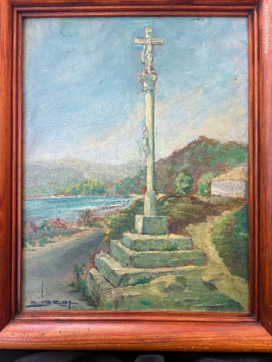 Arte: Paisaje con crucero por Rafael &Uacute;beda Pi&ntilde;eiro (La Ca&ntilde;iza, Pontevedra 1932)
