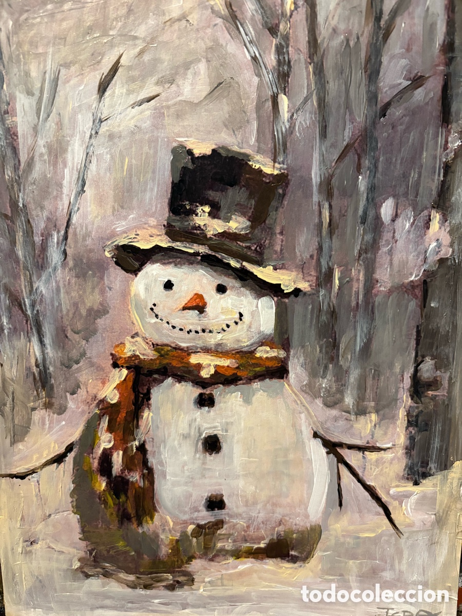 Arte: Cuadro realizado a mano de mu&ntilde;eco de nieve