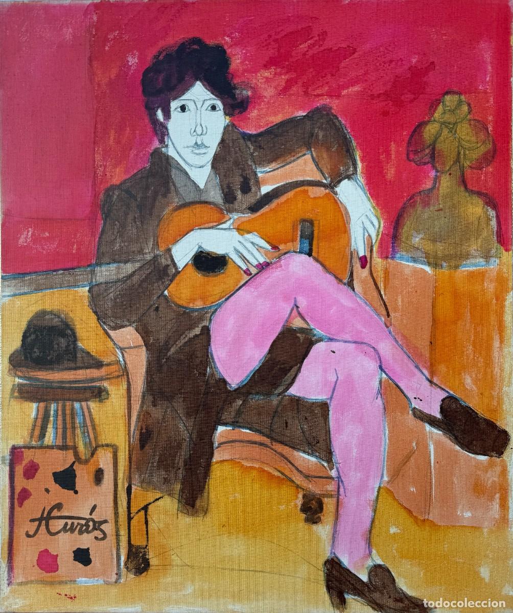 Arte: Jordi Cur&oacute;s Ventura (1930-2017). Mujer con guitarra. Pintura fauvista