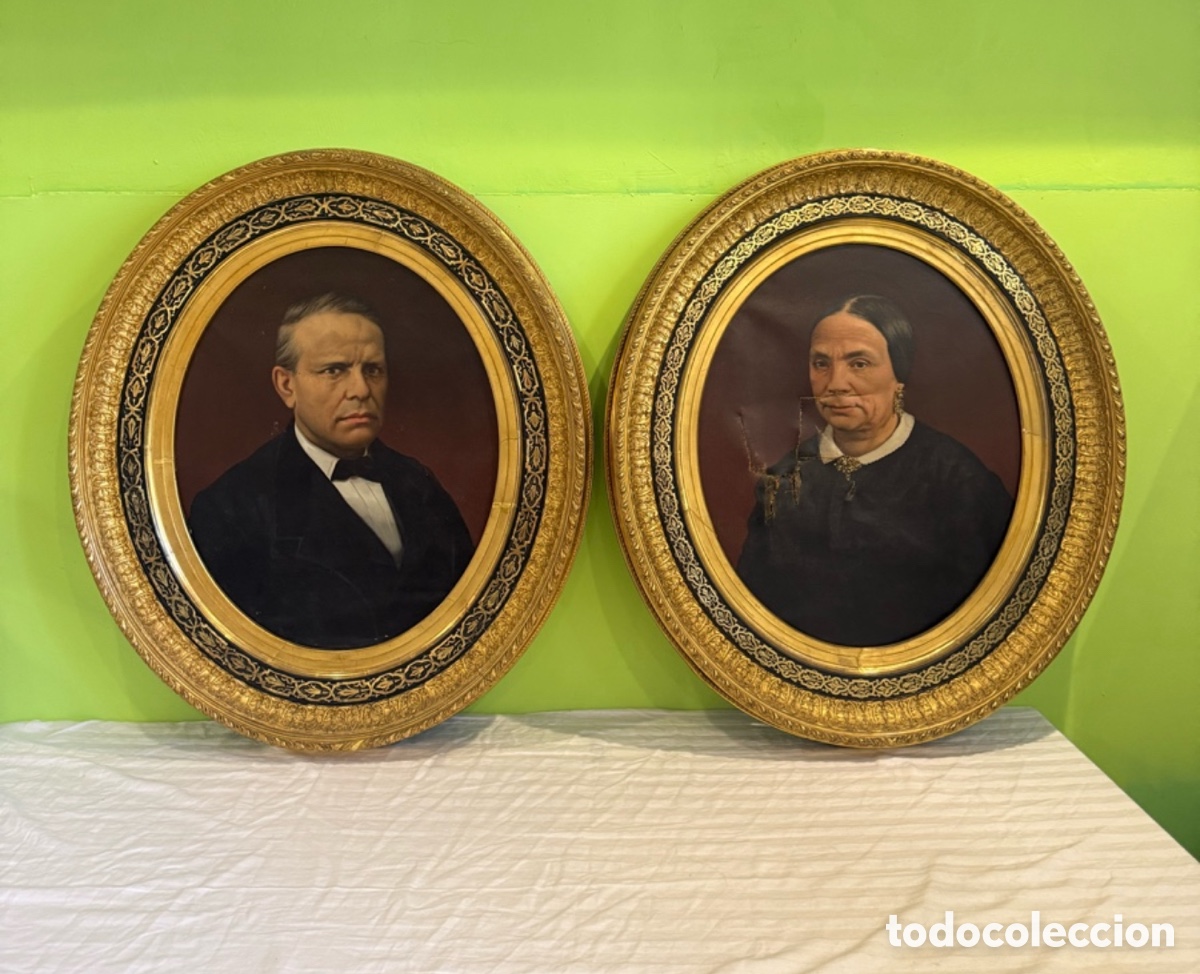 Arte: FRANCISCO PARERA Y MUNT&Eacute; &ndash; PAREJA DE RETRATOS AL &Oacute;LEO DE 1886, FIRMADOS Y FECHADOS. MARCOS DE LUJO.