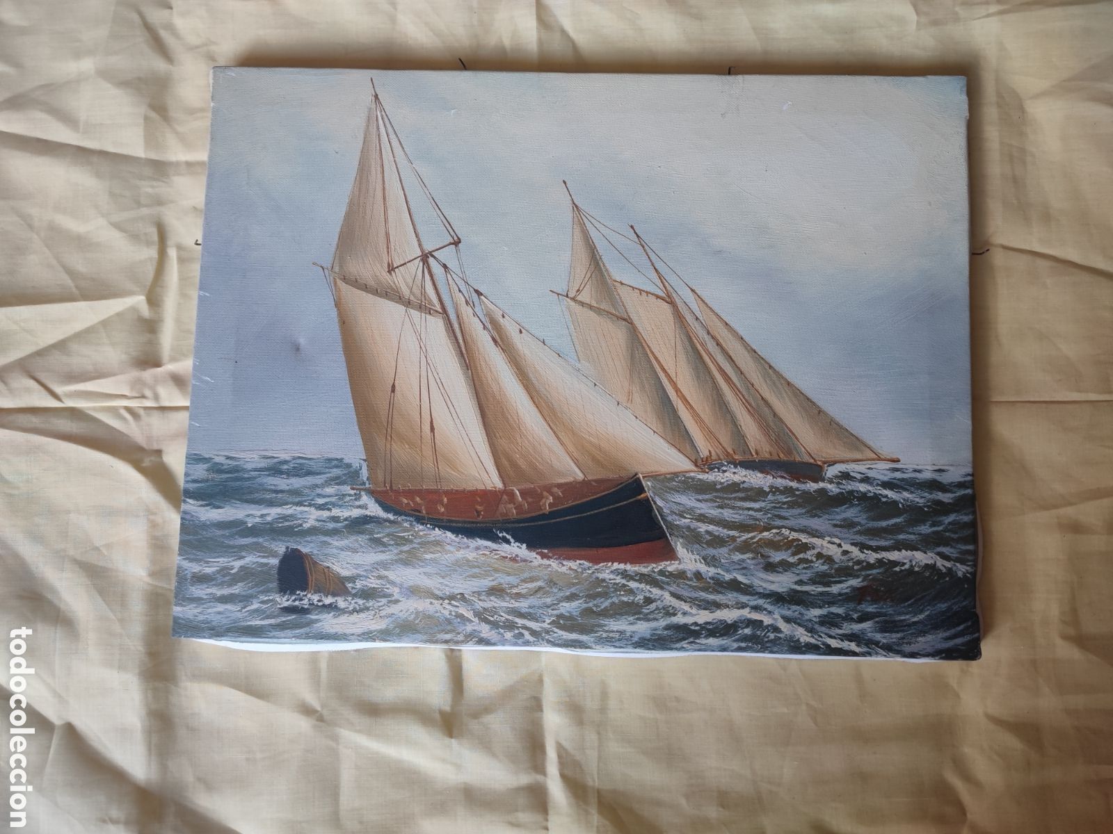 Arte: Cuadro embarcaci&oacute;n de vela pintado sobre lienzo