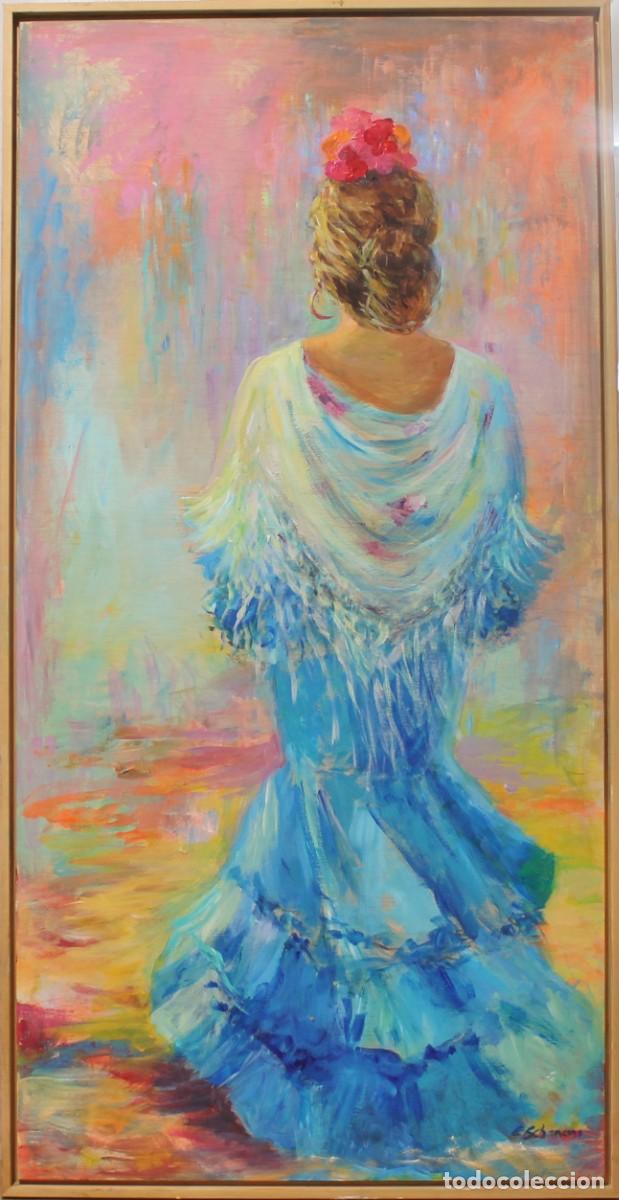 Arte: Flamenca de espaldas - Carmen Schamann - Acr&iacute;lico sobre tabla