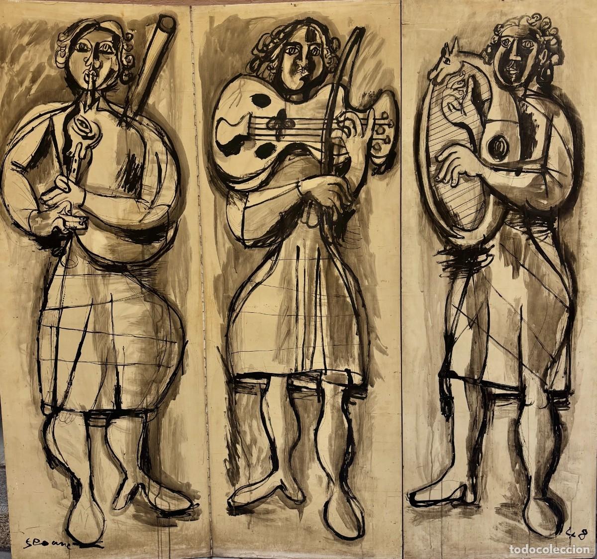 Arte: TRIPTICO EN FORMA DE BIOMBO PINTADO SOBRE MADERA MUSICOS , SEOANE 48