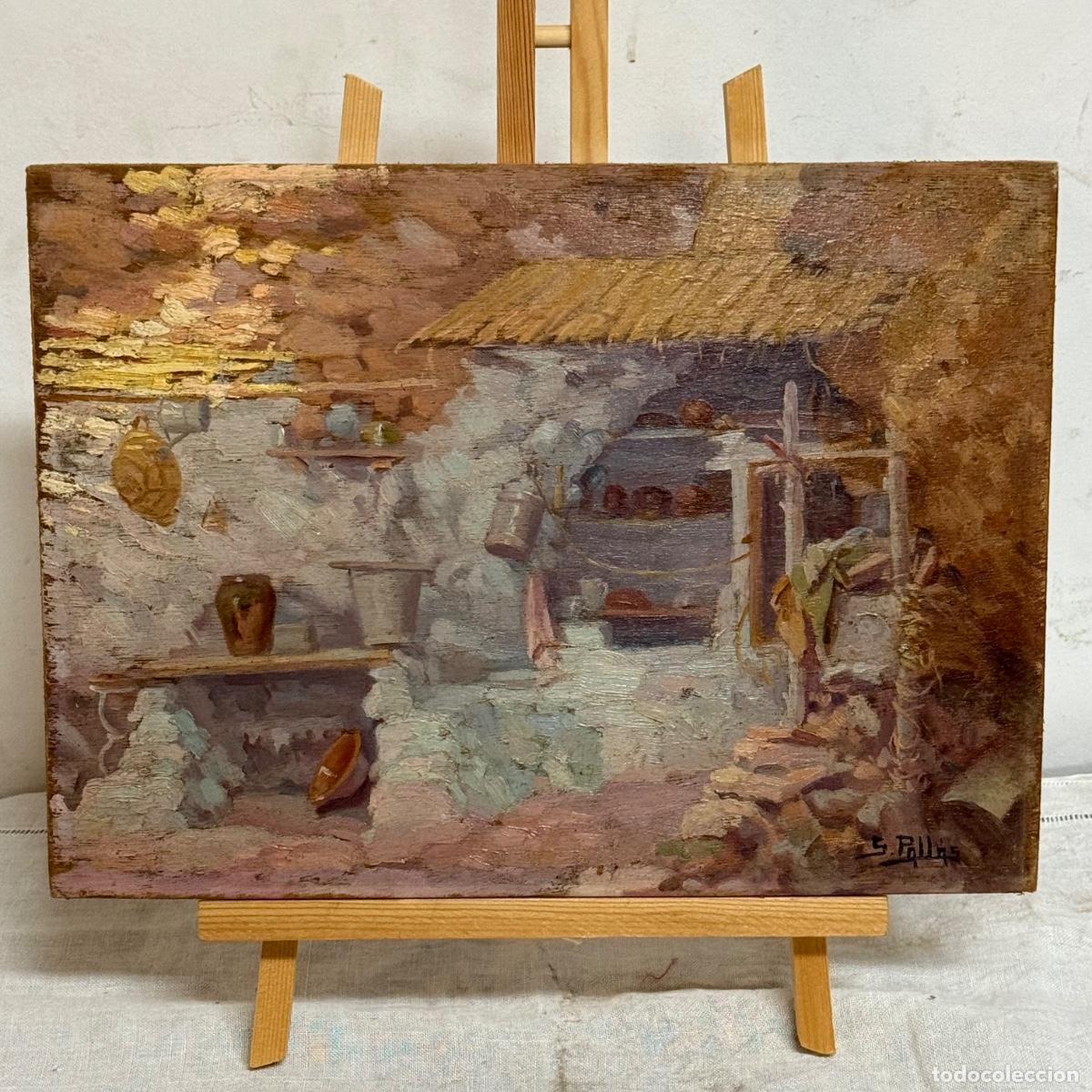 Arte: Salvador Pall&aacute;s Mart&iacute;nez (Chella, 1888 - Valencia, 1960) - Interior de cocina tradicional