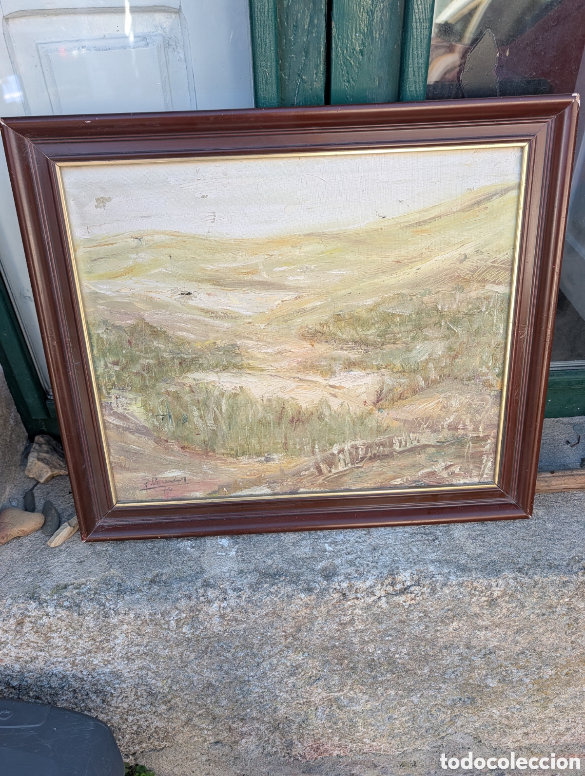 Art: Gran oleo sobre lienzo Paisaje Gallego Montes firmado y fechado 1974 para restaurar