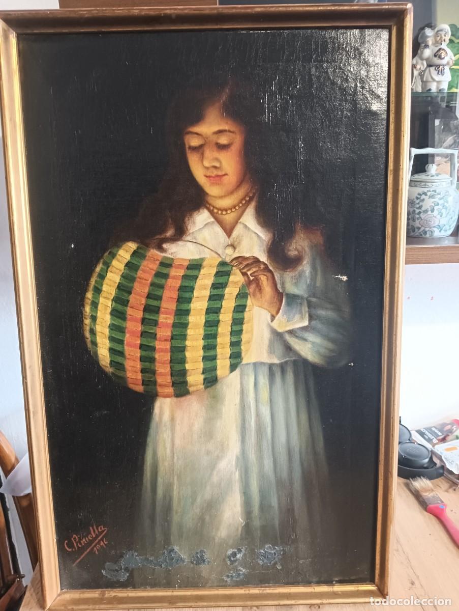Arte: pintura al oleo de 80&times;49 cm, firmada &laquo;C. Piniella 1916&raquo;
