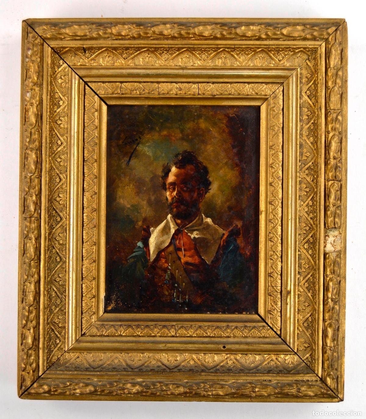 Arte: Eugenio Lucas Vel&aacute;zquez, retrato de caballero, pintura al &oacute;leo sobre madera, firmado, con marco.