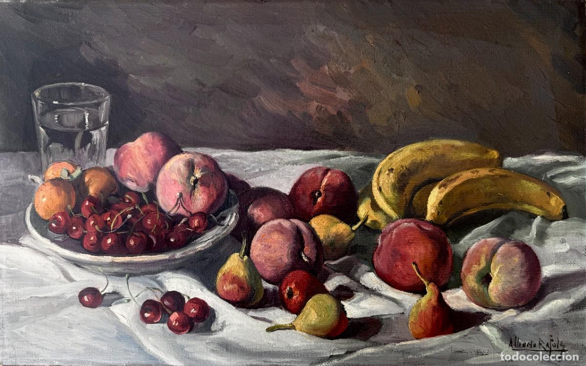 Arte: Albert R&agrave;fols Culler&eacute;s. Bodeg&oacute;n de frutas al &oacute;leo sobre arpillera