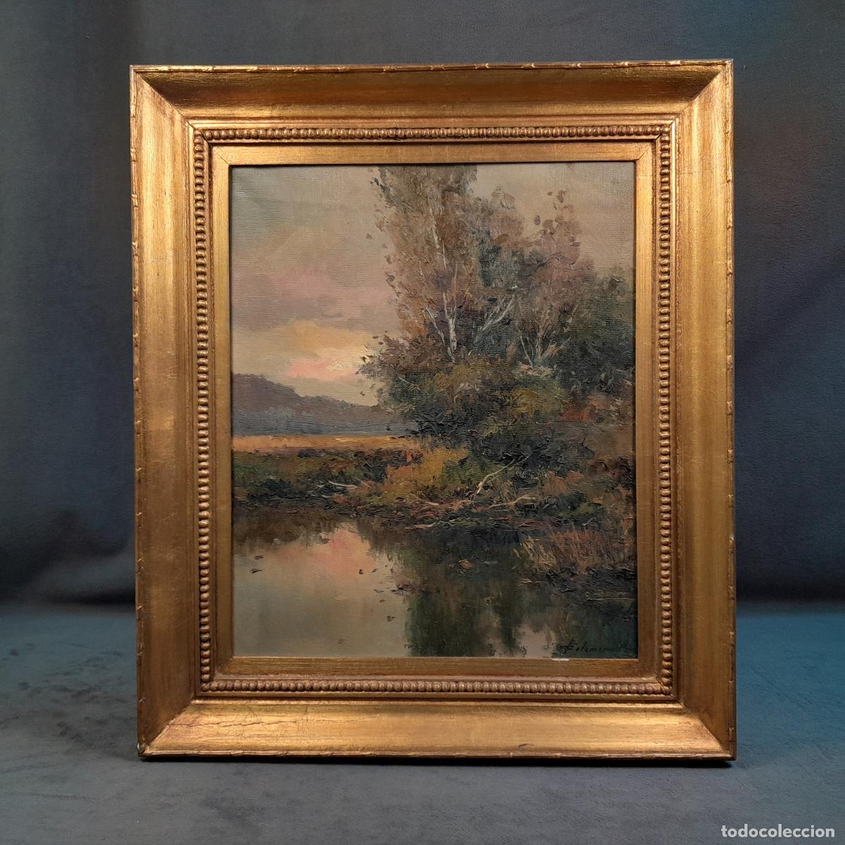 Art: B-1965. &Oacute;LEO SOBRE LIENZO. PAISAJE CON R&Iacute;O AL ATARDECER. JOSEP COLOMER. 1973