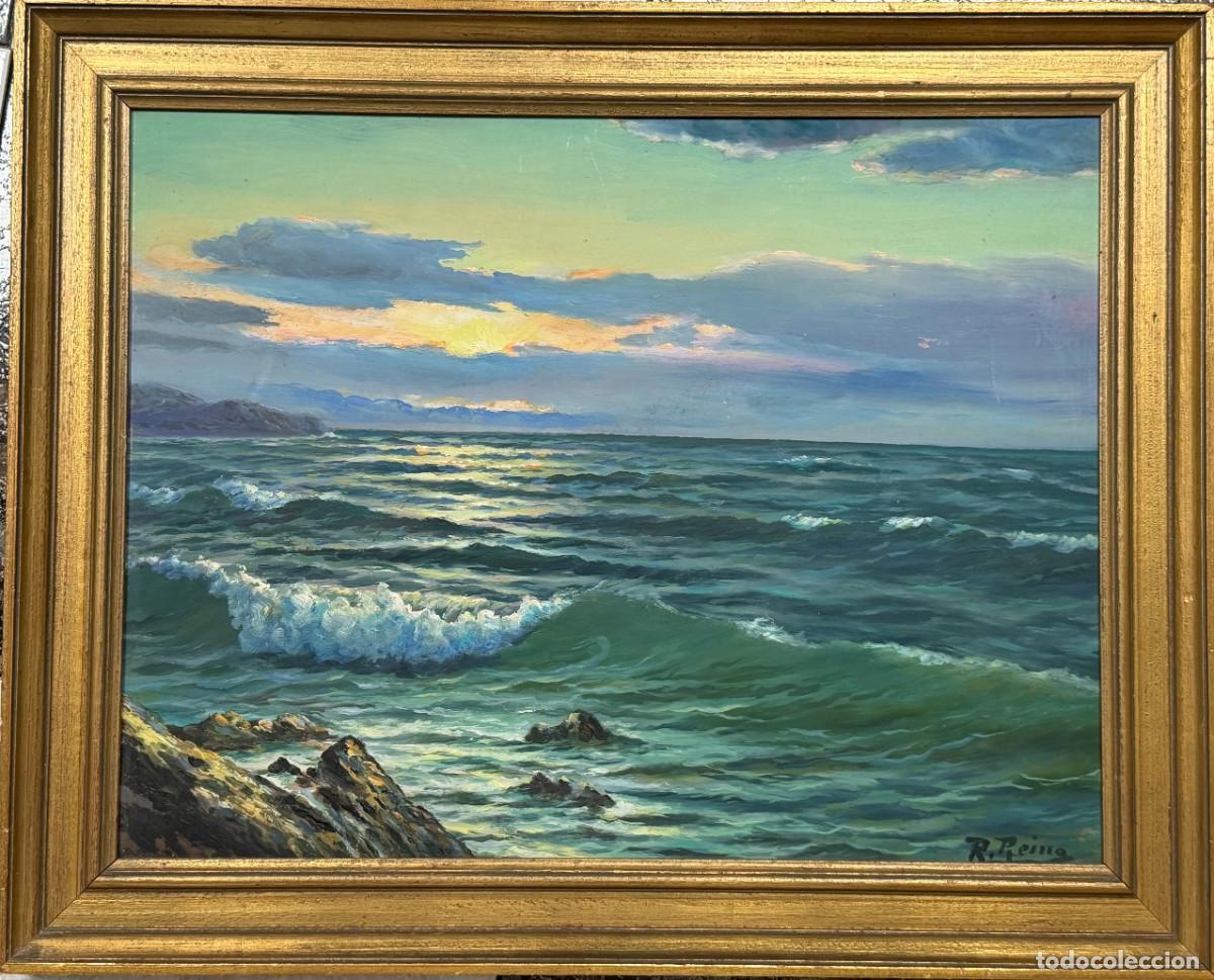 Arte: Ram&oacute;n Reina Marquez , M&aacute;laga , &oacute;leo sobre tabla , marina , amanecer