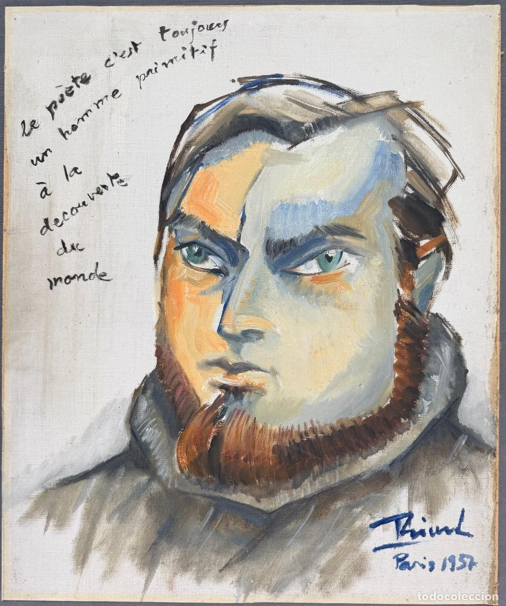 Arte: Par&iacute;s 1957 , &oacute;leo sobre lienzo firmado , retrato de un poeta probablemente Franc&eacute;s