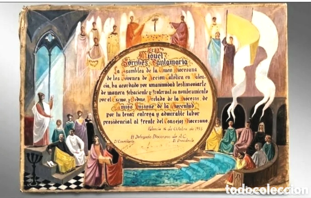 Arte: JOAQU&Iacute;N MICHAVILA (Alcora,1926-2016) &rdquo;Curia eclesi&aacute;stica&rdquo; gouache sobre pergamino (34,5 x 48) 1955