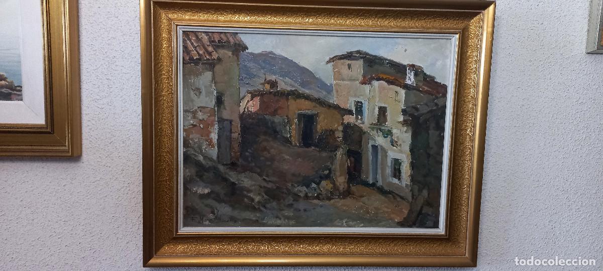 Arte: Pintura &oacute;leo sobre Lienzo de &Oacute;leo Paisaje Rural / Pueblo por F. Moreno Navarro enmarcado