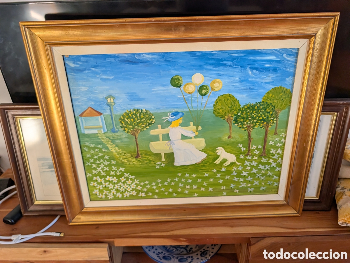 Arte: &Oacute;leo original Olga Cerdeira Veloso 1979 - Pintura estilo Na&iuml;f 79x64 cm - Arte gallego