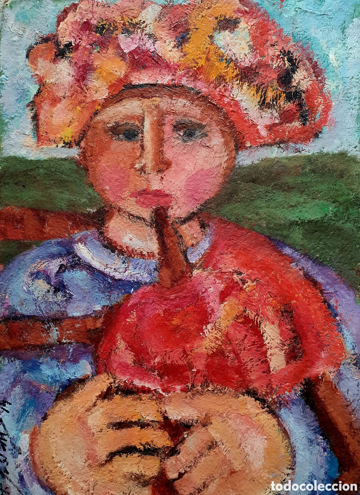 Arte: Pintura gallega preciosa obra oleo cart&oacute;n del pintor Miguel Lubians ( Pontevedra 1973)