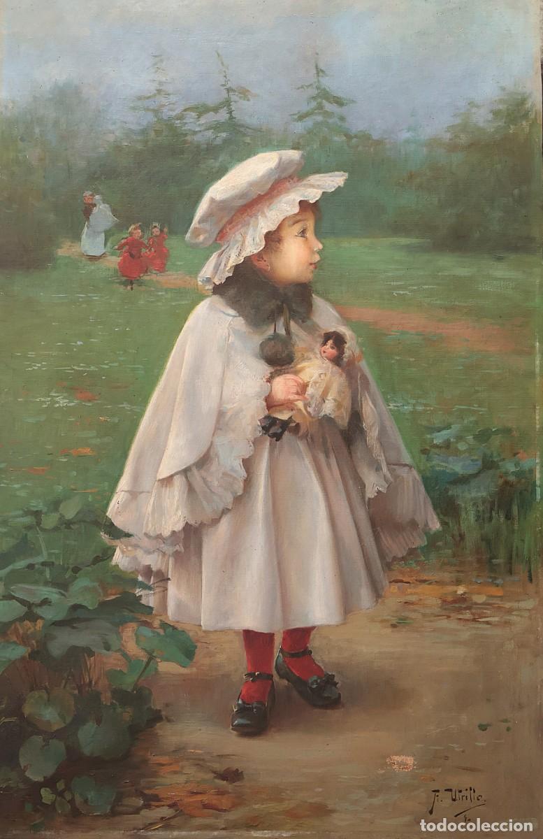 Arte: Antoni Utrillo Viadera (1867-1944). Ni&ntilde;a con mu&ntilde;eca. &Oacute;leo sobre lienzo. Mide 91 x 59 cm.