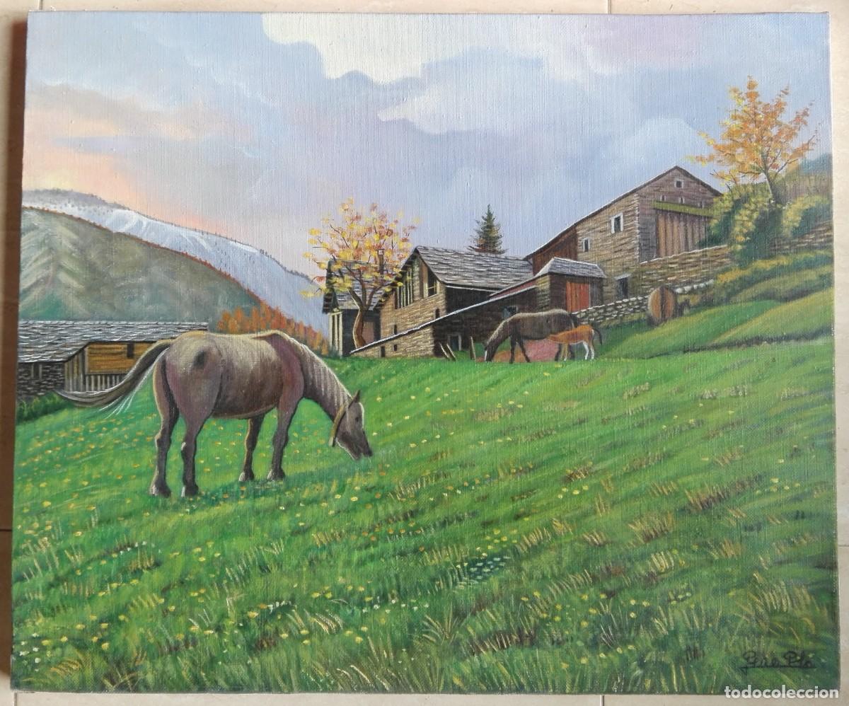 Arte: PERE PLA PAR&Eacute;S. &Oacute;LEO SOBRE TELA. MONTADO EN BASTIDOR: 55 X 46. CAVALLS PASTORANT, BONESTARRE.