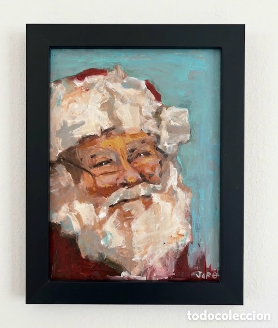 Arte: Cuadro de Papa Noel pintado a mano.