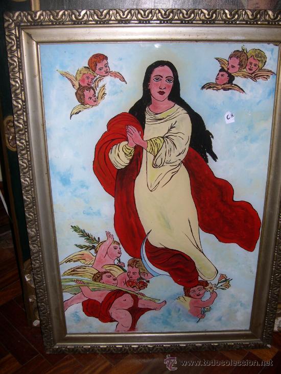 Arte: INMACULADA EN VIDRIO PINTADO - Foto 1