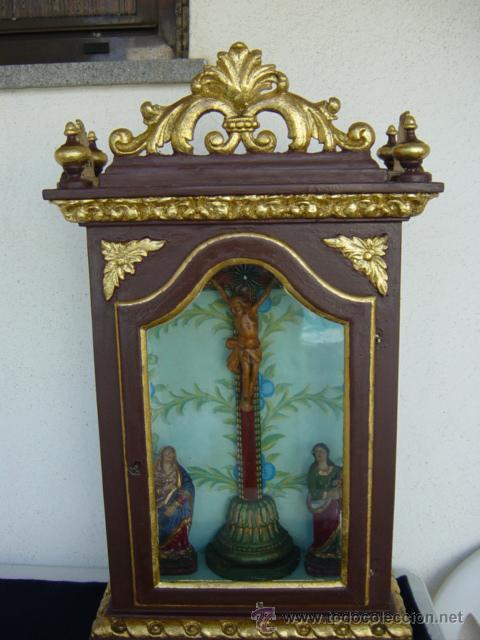 Arte: Oratorio, con Cristo crucificado e dois Santos, sec 19 - Foto 1