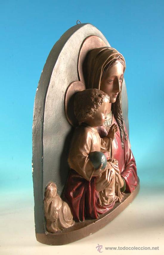 Arte: Impresionante - Virgen con niño - ,relieve de gran tamaño para colgar,estuco,Alemania 1900 - Foto 2 - 12293269