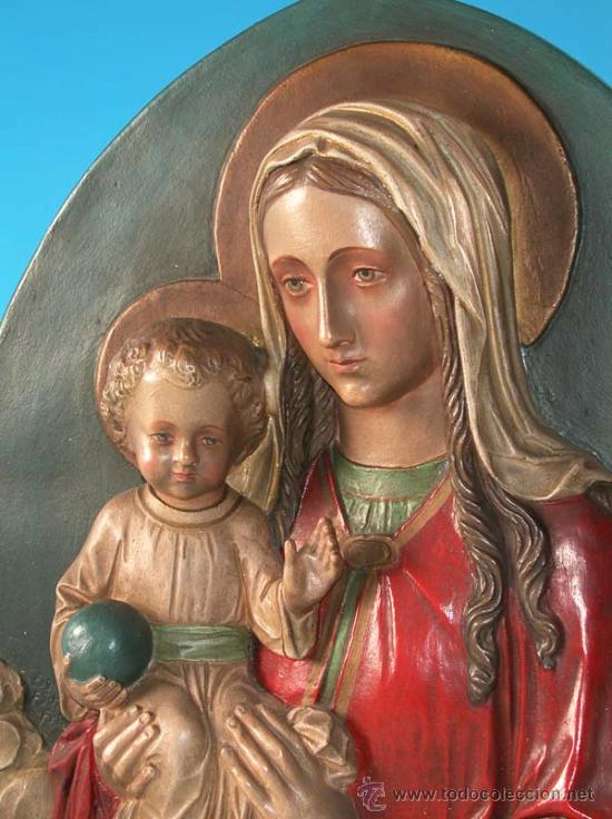 Arte: Impresionante - Virgen con niño - ,relieve de gran tamaño para colgar,estuco,Alemania 1900 - Foto 7 - 12293269
