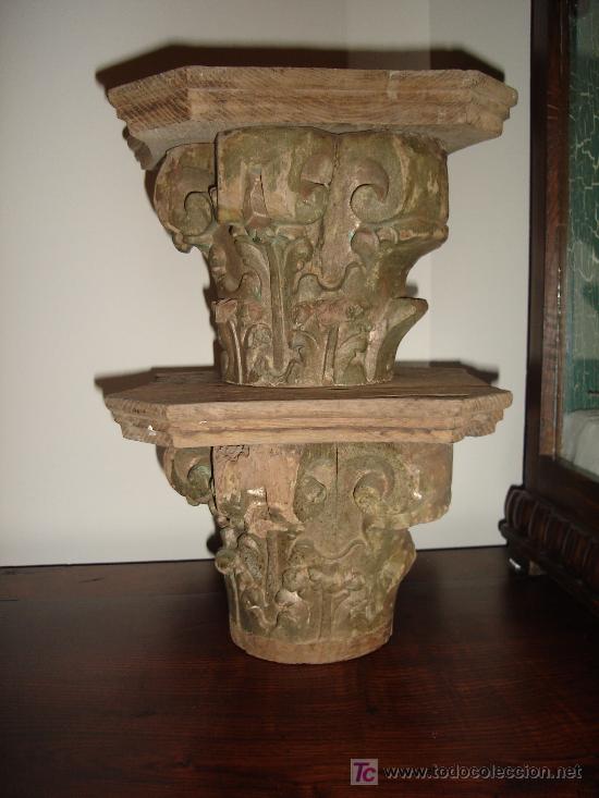 Arte: 2 capiteles capitel madera XVIII - Foto 2