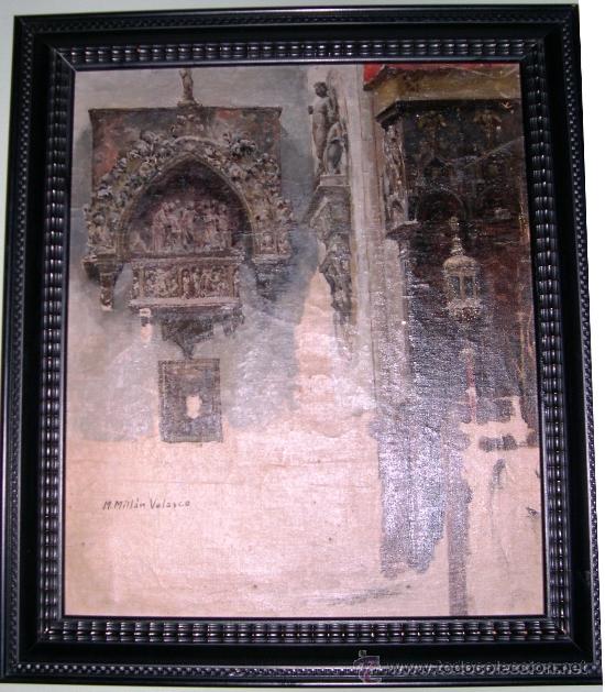 Arte: Oleo de Interior de iglesia de M. Mill&aacute;n Velasco - Foto 1
