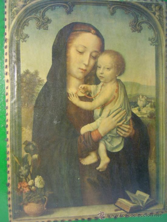 Arte: LITOGRAFIA PEGADA A PANEL. VIRGEN CON EL NI&Ntilde;O - Foto 1