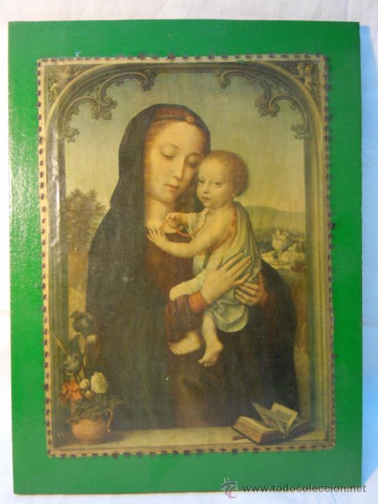 Arte: LITOGRAFIA PEGADA A PANEL. VIRGEN CON EL NI&Ntilde;O - Foto 2