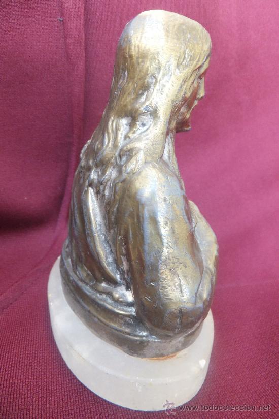 Arte: Coraz&oacute;n de Jes&uacute;s en bronce con base de onix prros. XX - Foto 4