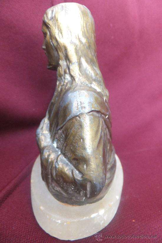 Arte: Coraz&oacute;n de Jes&uacute;s en bronce con base de onix prros. XX - Foto 3