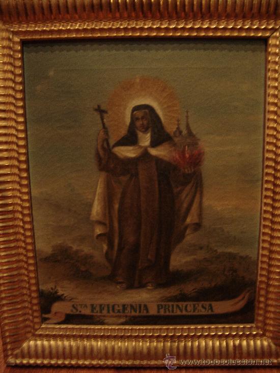 Arte: ANTIGUO ÓLEO SOBRE LIENZO DE SANTA EFIGENIA PRINCESA CON MARCO EN ORO FINO.. Lote 35884157