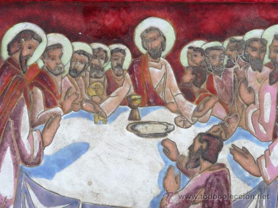 Arte: Antigua placa esmaltada de la Santa Cena. - Foto 2
