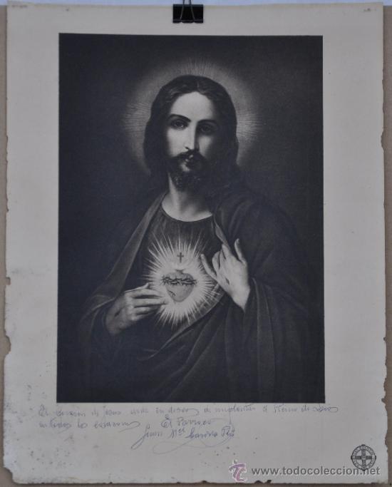 Arte: Litografia antigua del Corazon de Jesus. - Foto 1