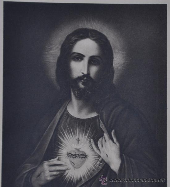 Arte: Litografia antigua del Corazon de Jesus. - Foto 2