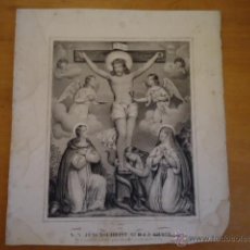 Arte: MAGNIFICO GRABADO RELIGIOSO CRISTO - JESUS EN LA CRUZ ANGELES Y VIRGEN, , NAP THOM 34,5 X 32