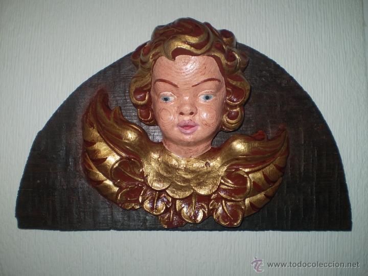 Arte: CABEZA DE ANGEL PINTADA Y DORADA - Foto 1