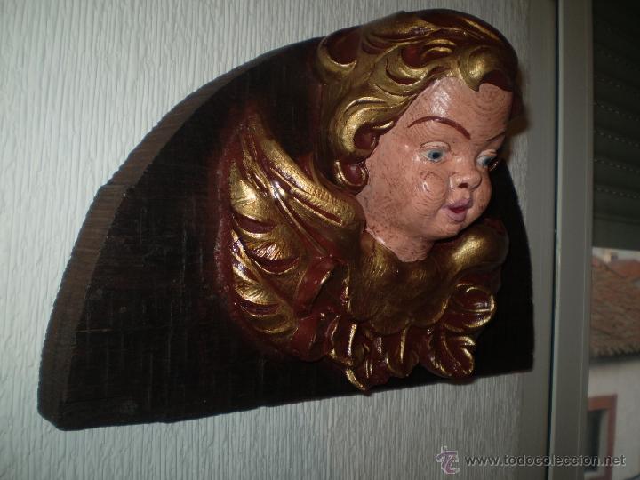 Arte: CABEZA DE ANGEL PINTADA Y DORADA - Foto 2