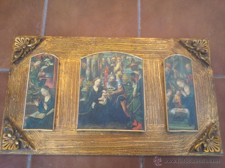 Arte: TRIPTICO RELIGIOSO SOBRE BASE DECORADA - Foto 1