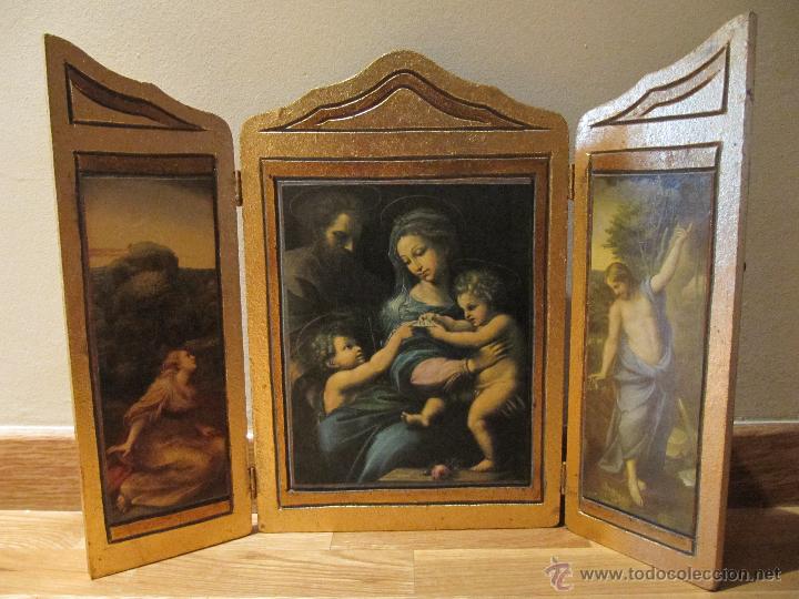 Arte: RETABLO TRIPTICO RELIGIOSO PUERTAS EN PAN DE ORO - Foto 1