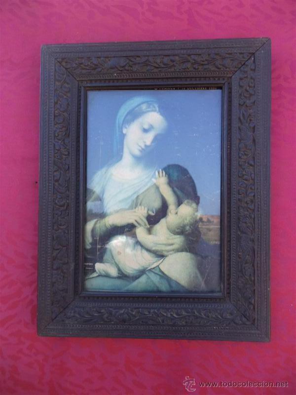 Arte: marco antiguo y lamina religiosa - Foto 1