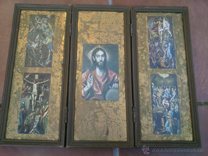 Arte: TRIPTICO RELIGIOSO SOBRE BASE DECORADA - Foto 1
