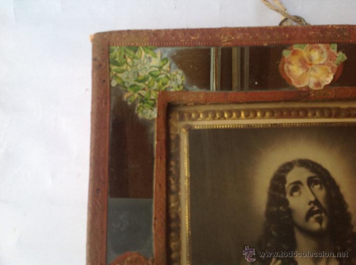 Arte: Cuadro devoci&oacute;nal con grabado de Cristo. S XIX - Foto 2