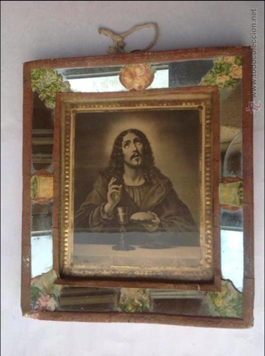 Arte: Cuadro devoci&oacute;nal con grabado de Cristo. S XIX - Foto 1